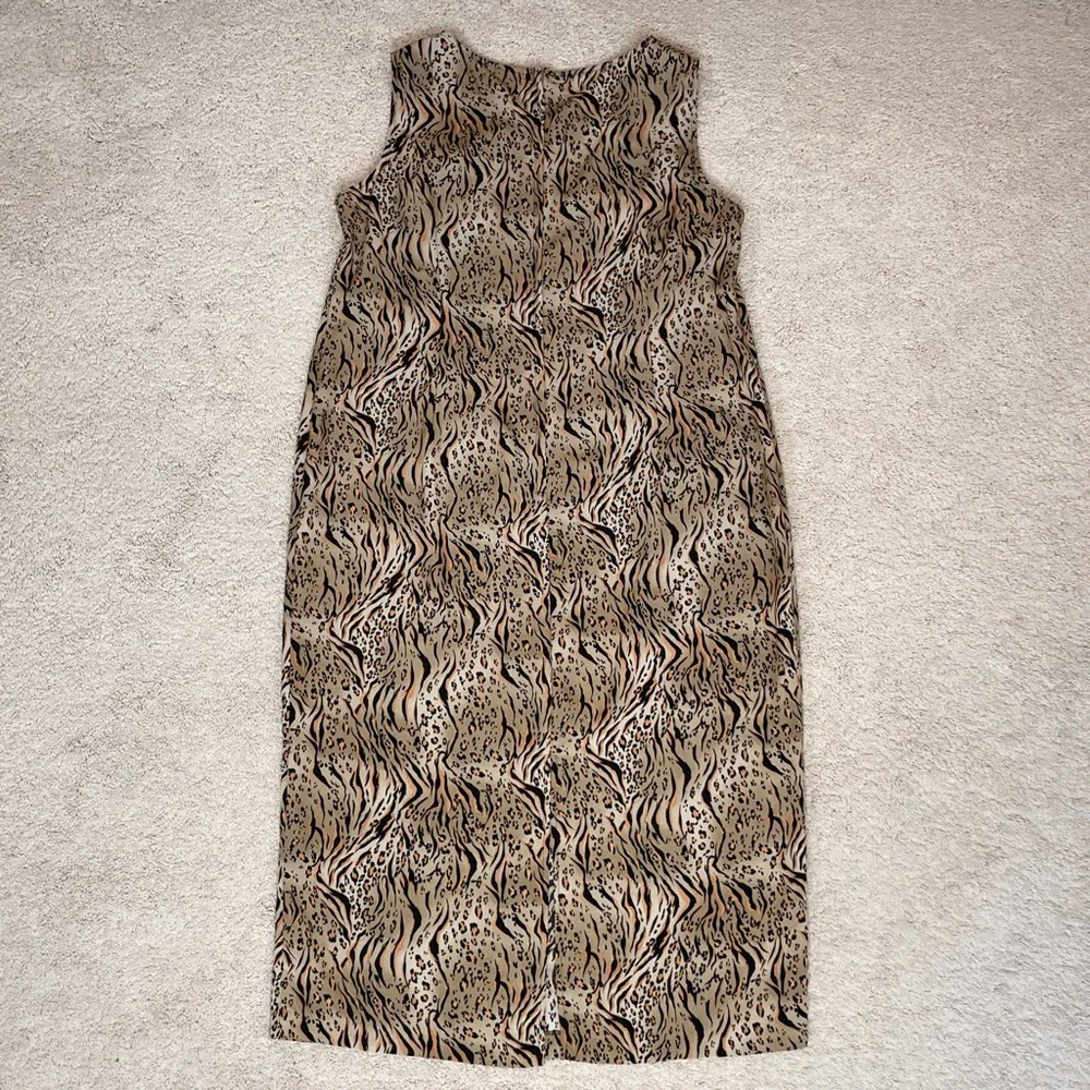 Vintage Sleeveless Leopard Tiger Animal Print Sheath Maxi Dress - Picture 12 of 13